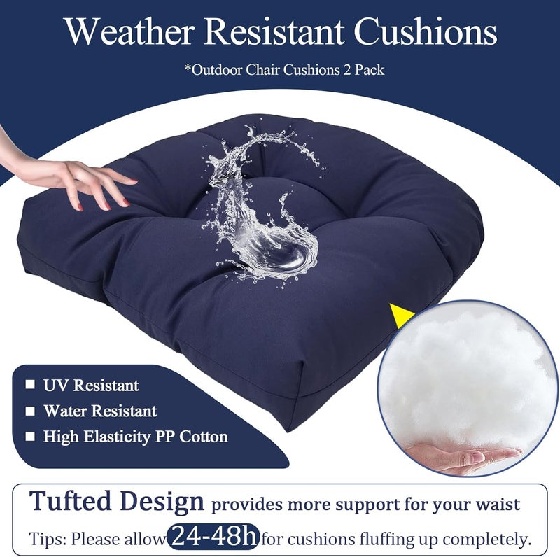 MTMR Water-Repellent Outdoor Chair Cushions Set of 2, 19”X19” Patio Chair Cushions with High Elasticity PP Cotton, No Fading Tufted Seat Cushions for Outdoor Furniture, Thick and Large Patio Cushions - Image 4